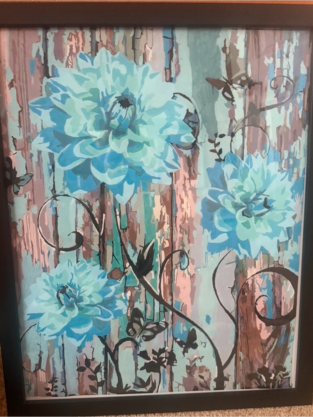 Framed Blue Floral Wall Art Print by